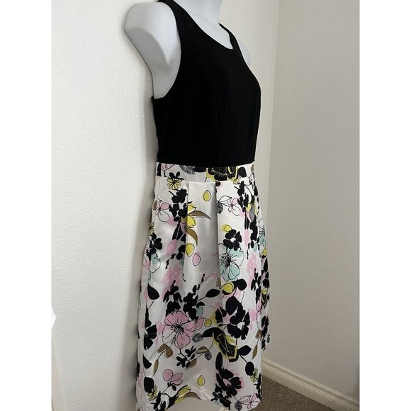 City Chic Floral Dress XS Size 14 Satin Black White Fit and Flare Pockets Party - Picture 3 of 8